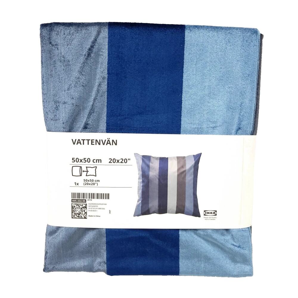 IKEA VATTENVAN Cushion Cover Velvet Blue Stripe 20x20-NEW